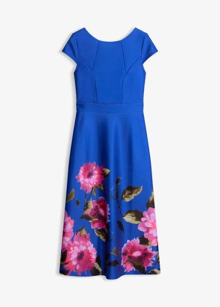 Sukienka midi. Niebieskie sukienki damskie bonprix, bez wzorów, bez kołnierzyka, bez ramiączek, midi. Za 229.99 zł.
