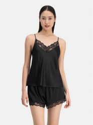 Dorina Szorty piżamowe Pure Silk DCSH0002SK002 Czarny Regular Fit. Czarne piżamy damskie Dorina, bez wzorów, z jedwabiu, bez ramiączek. Za 259.99 zł.