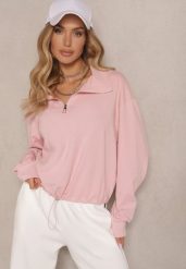 Różowa Bluza ze Ściągaczem ze Stoperem i Stójką z Suwakiem Alanavira. Czerwone bluzy damskie Renee, l, bez wzorów, z jeansu, casualowe, bez ramiączek, bez kaptura. Za 49.99 zł.
