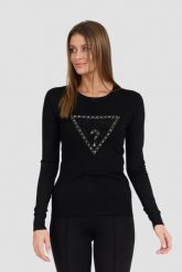 GUESS Czarny damski sweter Rylie Triangle Logo. Czarne swetry nierozpinane damskie Guess, s, z aplikacjami, z elastanu, klasyczne, bez kołnierzyka, bez ramiączek. W wyprzedaży za 322.99 zł.