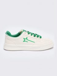 Sneakersy męskie kremowe z zielonymi wstawkami NN174119 801. Brązowe buty sportowe męskie BIG STAR, bez wzorów, z materiału, bez zapięcia. W wyprzedaży za 49.99 zł.