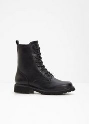 Botki sznurowane Tamaris. Czarne botki damskie bonprix, bez wzorów, eleganckie, bez obcasa, bez zapięcia. Za 269.99 zł.
