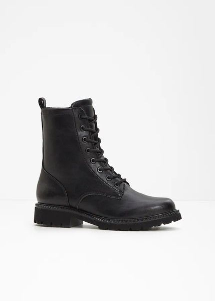 Botki sznurowane Tamaris. Czarne botki damskie bonprix, bez wzorów, eleganckie, bez obcasa, bez zapięcia. Za 269.99 zł.