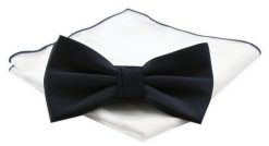Mucha Męska z Białą Poszetką - Chattier - Granat. Niebieskie krawaty i muchy Chattier, bez wzorów, z mikrofibry, eleganckie. Za 59.00 zł.