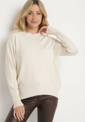 Jasnobeżowy Sweter z Modalem i Wiskozą Ozdobiony Ściągaczami Heliti. Brązowe swetry nierozpinane damskie Born2be, l, bez wzorów, z jeansu, eleganckie, bez kołnierzyka, bez ramiączek. Za 84.99 zł.