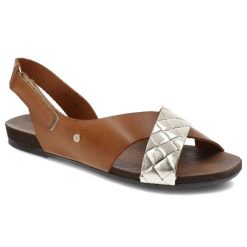 Brązowe Sandały Armodo Modne Obuwie Damskie. Brązowe sandały damskie Armodo, bez wzorów, ze skóry, bez obcasa, na płaskiej podeszwie, bez zapięcia. Za 259.00 zł.