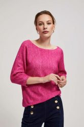 Sweter z rękawem 3/4 fuksjowy. Swetry nierozpinane damskie MOODO, l, bez wzorów, z elastanu, bez kołnierzyka, bez ramiączek. W wyprzedaży za 54.99 zł.