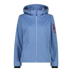 Damska kurtka turystyczna z kapturem CMP. Niebieskie kurtki sportowe damskie CMP, bez wzorów, z softshellu, bez ramiączek, z kapturem, trekkingowe. Za 356.00 zł.
