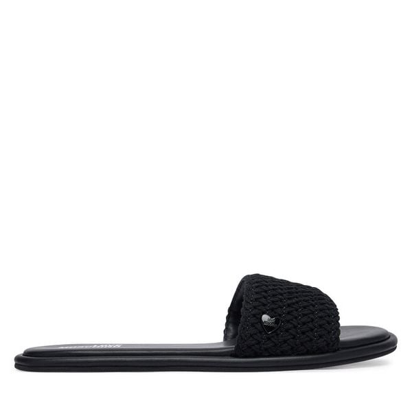 Klapki LOVE MOSCHINO. Czarne klapki damskie Love Moschino, bez wzorów, bez obcasa, bez zapięcia. Za 475.99 zł.