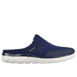 Klapki męskie Skechers Summits Vindicator. Niebieskie klapki męskie Skechers, bez wzorów, z materiału, bez zapięcia. Za 382.00 zł.