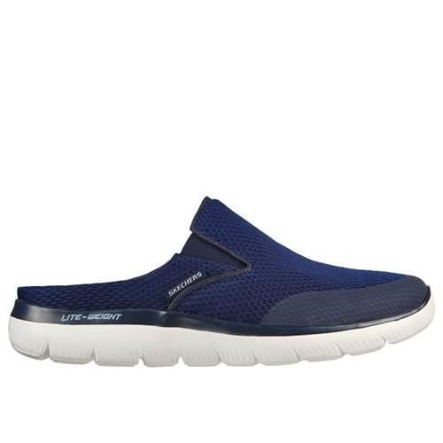 Klapki męskie Skechers Summits Vindicator. Niebieskie klapki męskie Skechers, bez wzorów, z materiału, bez zapięcia. Za 381.00 zł.