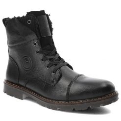 Czarne Trzewiki Rieker Ocieplane Buty Męskie. Czarne botki męskie Rieker, bez wzorów, ze skóry, eleganckie, bez obcasa, bez zapięcia. Za 369.00 zł.