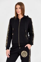 JUST CAVALLI Czarna bluza T-round Gold. Czarne bluzy damskie Just Cavalli, s, bez wzorów, bez ramiączek, bez kaptura. W wyprzedaży za 899.99 zł.