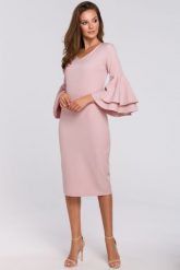 Sukienka na wesele elegancka midi z bufiastymi rękawami pudrowy róż. Czerwone sukienki damskie Makover, na wesele, m, bez wzorów, eleganckie, bez kołnierzyka, bez ramiączek, midi, dopasowane. Za 289.00 zł.