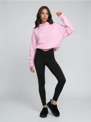 Bluza hoodie z bawełną - różowy. Czerwone bluzy damskie Sinsay, l, bez wzorów, z bawełny, sportowe, bez ramiączek, bez kaptura. Za 39.99 zł.
