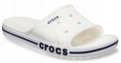 Klapki Dla Dorosłych Crocs Bayaband Slide. Białe klapki męskie Crocs, bez wzorów, z materiału, bez zapięcia. Za 119.99 zł.