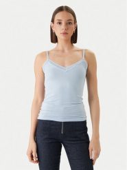 Morgan Top 192-BARBA.N Błękitny Slim Fit. Niebieskie topy damskie Morgan, m, bez wzorów, z wiskozy, bez kołnierzyka, bez ramiączek. Za 79.99 zł.