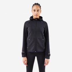 Bluza do biegania damska Kiprun Run 500 Warm ocieplana. Niebieskie bluzy damskie KIPRUN, na zimę, l, bez wzorów, z materiału, bez ramiączek, bez kaptura. Za 99.99 zł.