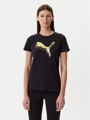 Puma T-Shirt Essentials Metallic 684995 Czarny Regular Fit. Czarne t-shirty damskie Puma, l, bez wzorów, z bawełny, bez kołnierzyka, bez ramiączek. Za 79.99 zł.