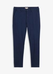 Spodnie chinosy regular fit z ciepłą podszewką flanelową, tapered. Niebieskie eleganckie spodnie męskie bonprix, bez wzorów. Za 189.99 zł.