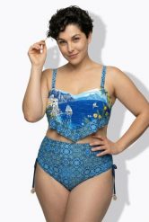Damskie Bikini wakacje miękkie miseczki regulowane ramiączka z recyklingu. Niebieskie stroje kąpielowe damskie Ulla Popken, plus size, bez wzorów, z elastanu. Za 191.99 zł.