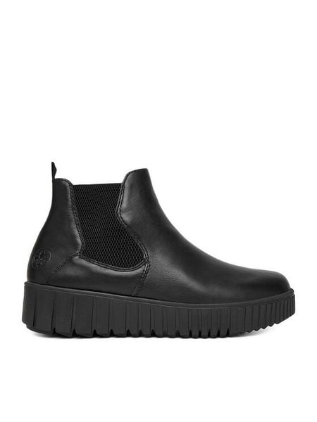 Rieker Botki CEO-Y6151-00 Czarny. Czarne botki damskie Rieker, bez wzorów, ze skóry, bez obcasa, na płaskiej podeszwie, bez zapięcia. Za 349.99 zł.