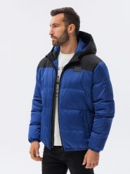 Kurtka męska pikowana - niebieska V1. Niebieskie kurtki męskie Ombre Clothing, l, bez wzorów, z poliesteru, bez kaptura. W wyprzedaży za 99.99 zł.