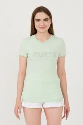 GUESS Zielony t-shirt Sangallo Tee. Zielone t-shirty damskie Guess, s, z aplikacjami, bez kołnierzyka, bez ramiączek. W wyprzedaży za 166.99 zł.