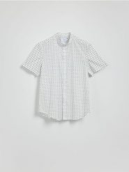Koszula slim fit ze stójką - biały. Białe koszule męskie Reserved, l, bez wzorów, z bawełny, bez kołnierzyka, bez ramiączek. Za 119.99 zł.