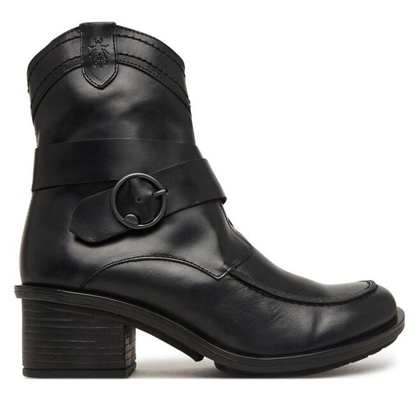 Botki Fly London. Czarne botki damskie Fly London, bez wzorów, bez obcasa, na słupku, bez zapięcia. Za 839.99 zł.