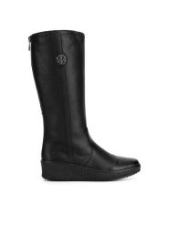 Rieker Kozaki Y4470-01 Czarny. Czarne kozaki damskie Rieker, bez wzorów, ze skóry, bez obcasa, na płaskiej podeszwie, bez zapięcia. Za 335.00 zł.