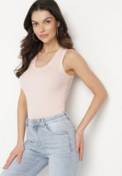 Różowy Top z Modalem i Wiskozą Sanilatia. Czerwone topy damskie Born2be, m, bez wzorów, z jeansu, eleganckie, bez kołnierzyka, bez ramiączek. Za 84.99 zł.