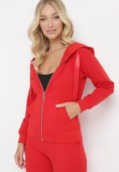 Czerwona Bluza Rozsuwana z Kapturem Ecula. Czerwone bluzy damskie Born2be, xl, bez wzorów, bez ramiączek, z kapturem. Za 74.99 zł.