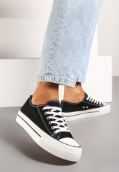 Czarno-Białe Casualowe Trampki na Platformie ze Sznurowaniem Ravathra. Czarne trampki i tenisówki damskie Renee, bez wzorów, z materiału, bez zapięcia. Za 44.99 zł.
