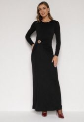 Czarna Taliowana Sukienka o Eleganckim Kroju z Marszczeniem i Aplikacją Sewedina. Czarne sukienki damskie Born2be, na imprezę, s, z aplikacjami, z futra, eleganckie, bez kołnierzyka, bez ramiączek, maxi, dopasowane. Za 99.99 zł.