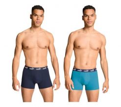 Bokserki majtki męskie Puma 2-Pack. Niebieskie bokserki męskie Puma, bez wzorów, z bawełny. Za 59.00 zł.