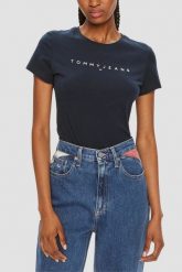 TOMMY JEANS Granatowy damski t-shirt. Niebieskie t-shirty damskie Tommy Jeans, s, bez wzorów, z jeansu, bez kołnierzyka, bez ramiączek. W wyprzedaży za 125.99 zł.