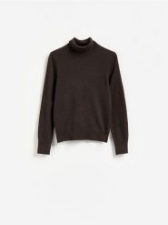 Sweter z wełny merino z dodatkiem kaszmiru - ciemnobrązowy. Brązowe swetry nierozpinane damskie Reserved, l, bez wzorów, z kaszmiru, bez kołnierzyka, bez ramiączek. Za 299.99 zł.