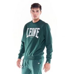 Męska bluza basic z dużym logo i okrągłym dekoltem. Zielone bluzy męskie LEONE 1947 APPAREL, l, bez wzorów, z tkaniny, sportowe, bez ramiączek, bez kaptura. Za 124.20 zł.