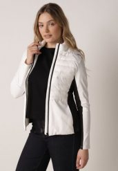 Biała Pikowana Kurtka Przejściowa z Kapturem i Elastycznymi Rękawami Nikitha. Białe kurtki sportowe damskie Born2be, l, bez wzorów, z jeansu, bez ramiączek, z kapturem. Za 149.99 zł.