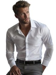 Biała koszula męska z długim rękawem Mmer 001. Białe koszule męskie Mmer / Villaro - Koszule męskie, m, bez wzorów, z bawełny, casualowe, bez kołnierzyka, bez ramiączek. W wyprzedaży za 144.00 zł.