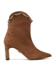Baldowski Botki D04409/2068 Brązowy. Brązowe botki damskie Baldowski, bez wzorów, ze skóry, bez obcasa, na słupku, bez zapięcia. Za 679.99 zł.