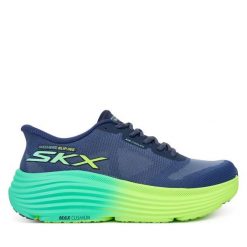 Buty do biegania Skechers. Niebieskie obuwie sportowe damskie Skechers, bez wzorów, bez zapięcia, do biegania. Za 479.99 zł.
