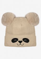 Beżowa Dzianinowa Czapka z Dwoma Pomponami i Motywem Misia Adelinde. Brązowe czapki damskie Born2be, bez wzorów, z dzianiny. Za 34.99 zł.