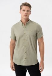 Koszula z lnem, Regular Fit, C-LIN. Zielone koszule męskie Volcano, m, bez wzorów, z bawełny, bez kołnierzyka, bez ramiączek. Za 139.99 zł.