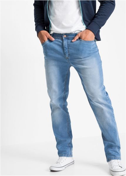 Lekkie jeansy regular fit, straight (2 pary). Niebieskie jeansy męskie bonprix, z jeansu. Za 229.99 zł.