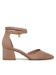 DeeZee Czółenka DF-82574-4 Beżowy. Brązowe czółenka damskie DeeZee, bez wzorów, z materiału, bez obcasa, bez zapięcia. Za 139.99 zł.
