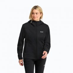Kurtka softshell damska Jack Wolfskin Windhain 2 Hoody. Czarne kurtki sportowe damskie Jack Wolfskin, xs, bez wzorów, z materiału, bez ramiączek, bez kaptura, trekkingowe. Za 559.99 zł.