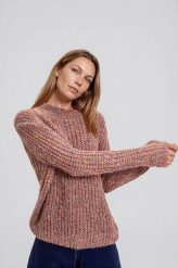 Sweter z ozdobną strukturą beżowy. Brązowe swetry nierozpinane damskie MOODO, l, bez wzorów, z poliamidu, bez kołnierzyka, bez ramiączek. Za 159.99 zł.