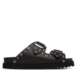 Klapki Scholl. Czarne klapki damskie Scholl, bez wzorów, bez obcasa, bez zapięcia. Za 505.99 zł.